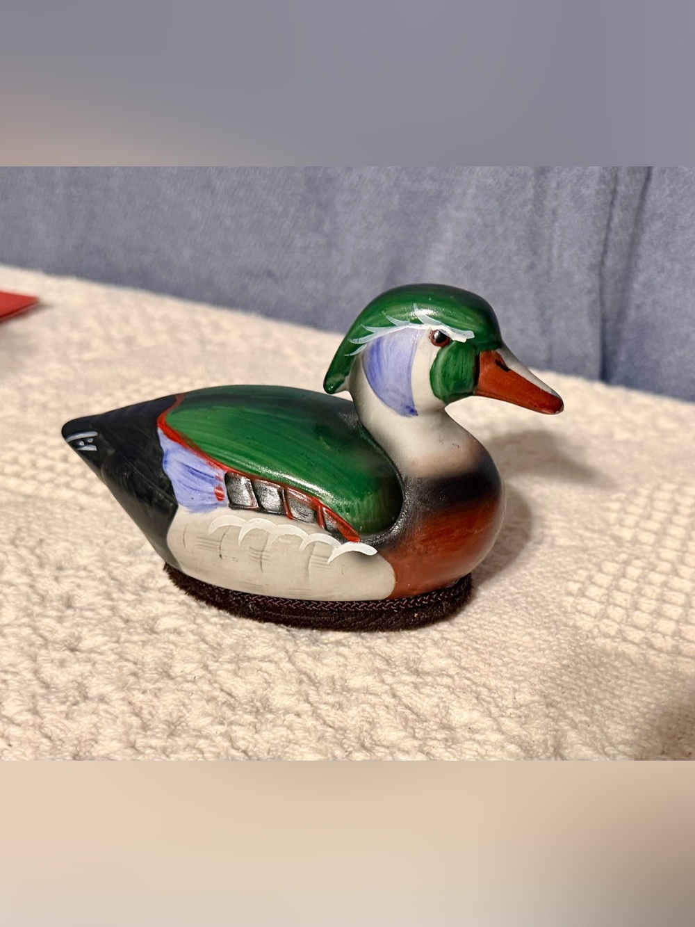 Hand-Painted Green and Brown Duck Figurine Decorative Accent